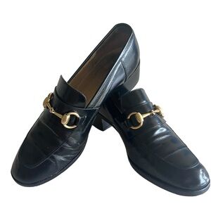 Gucci Vintage Black Leather Block Heel Horsebit Loafers - Women’s Size 7